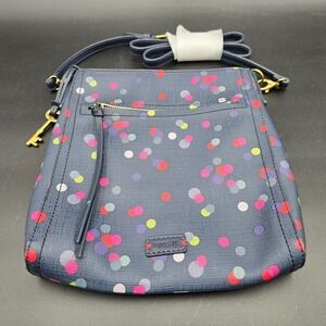 Fossil Purse Emma Navy Polka Dot Fiesta Coated Canvas Crossbody Bag